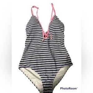 Blue and white surf bathing suit